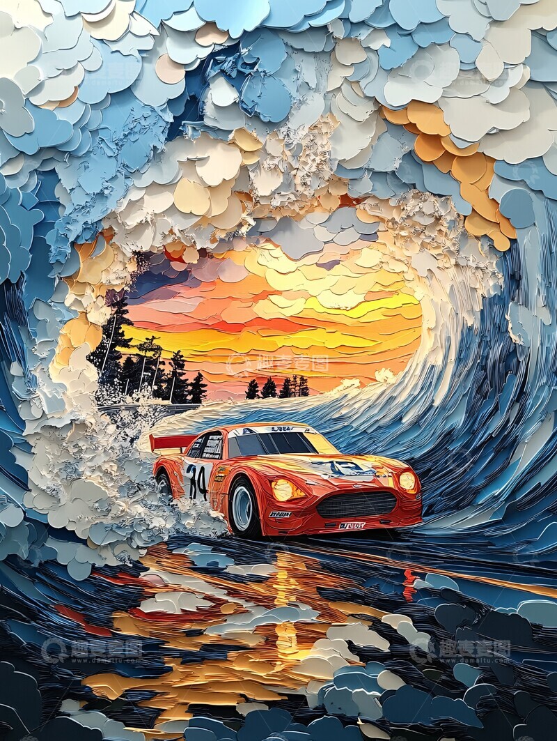 高清大图下载【趣麦麦图】赛车竞速纸雕装饰3