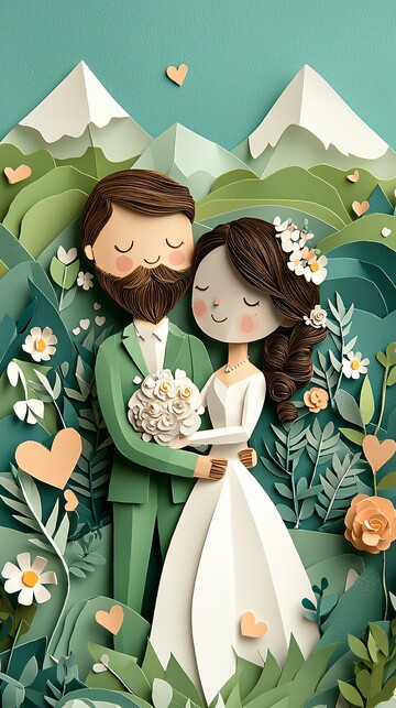 新郎新娘纸艺拥抱3