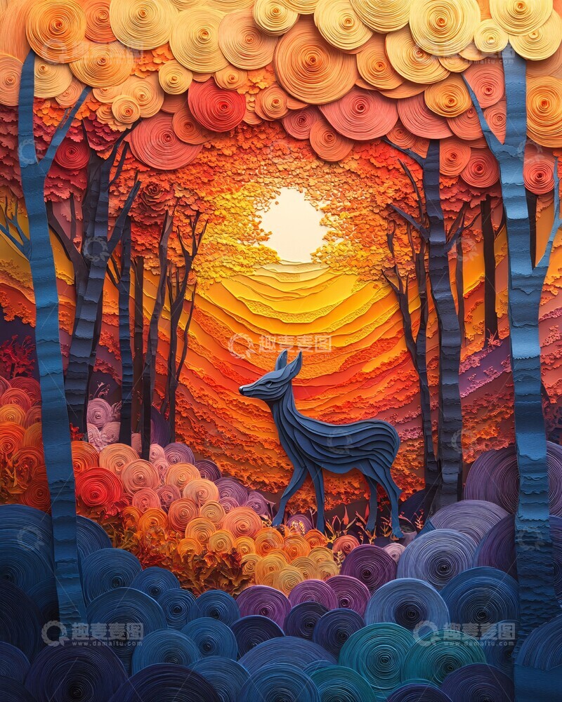 高清大图下载【趣麦麦图】森林中的鹿森林彩色层次2