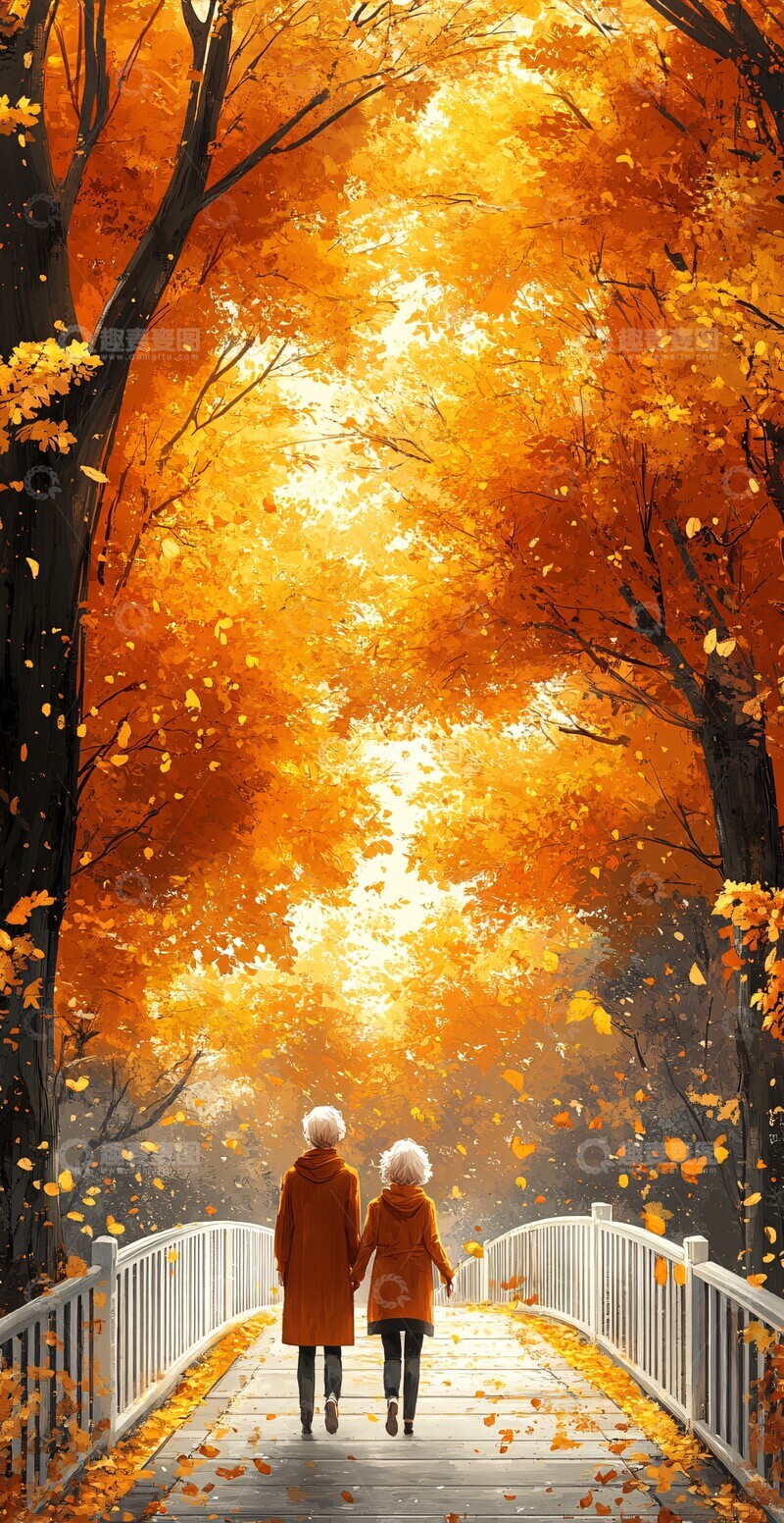 高清大图下载【趣麦麦图】桥上行走的两人3