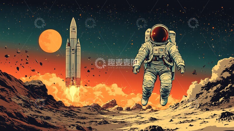 高清大图下载【趣麦麦图】宇航员火箭空间站3