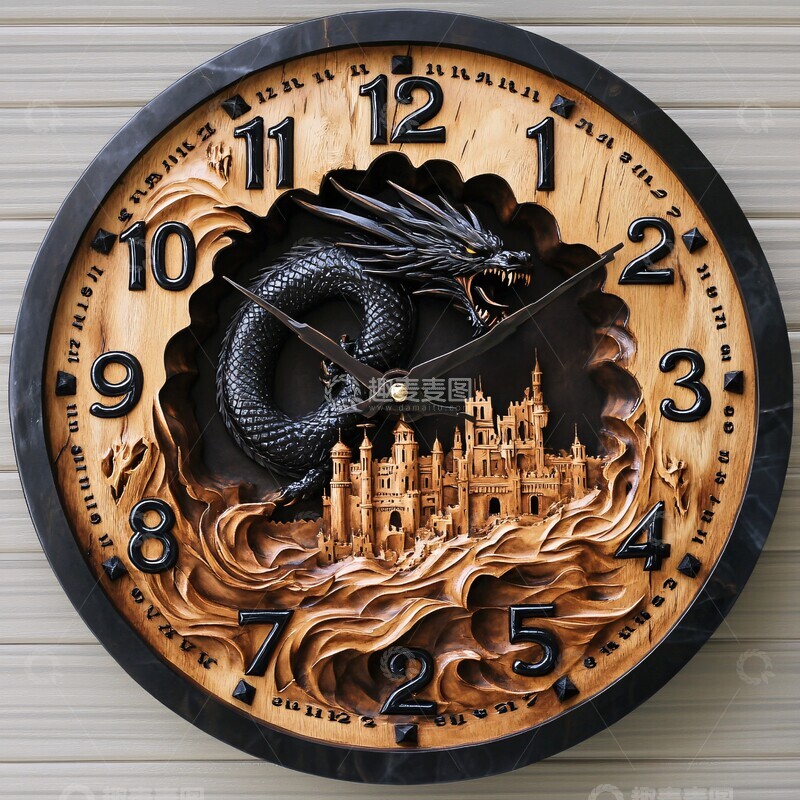 高清大图下载【趣麦麦图】黑龙飞舞时钟图案1