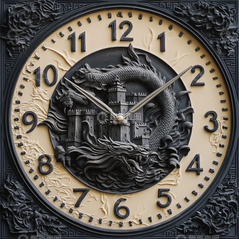 高清大图下载【趣麦麦图】黑龙飞舞时钟图案