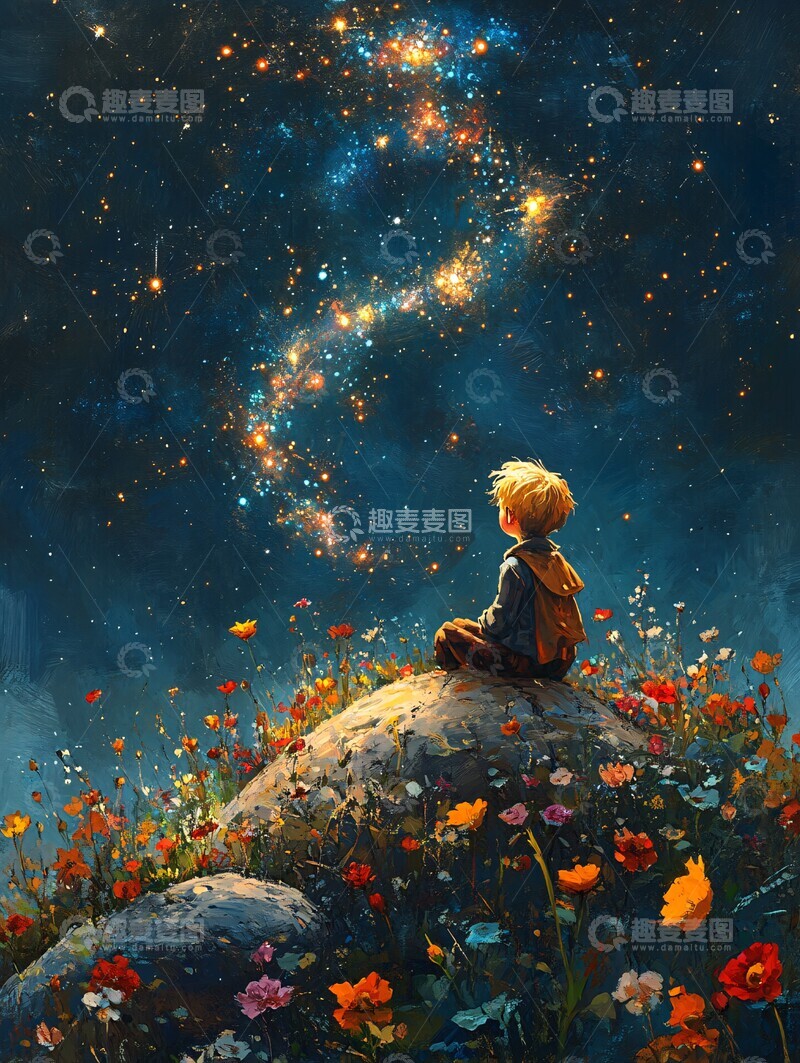 高清大图下载【趣麦麦图】小王子坐星球看星星2
