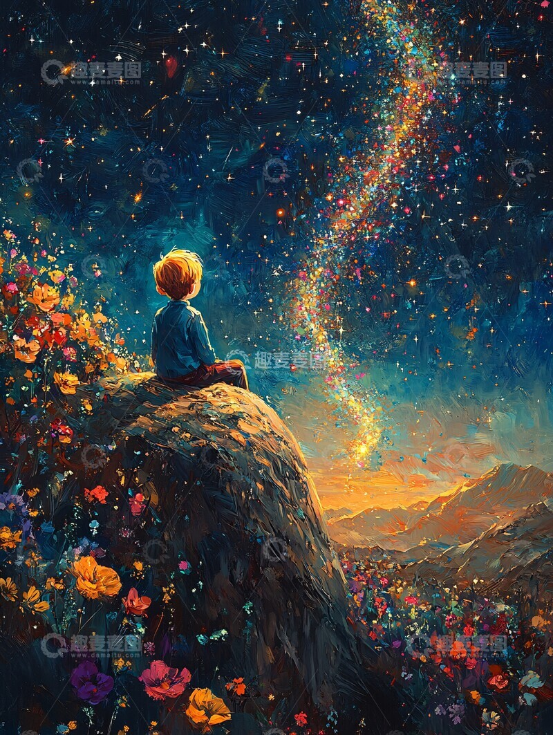 高清大图下载【趣麦麦图】小王子坐星球看星星3