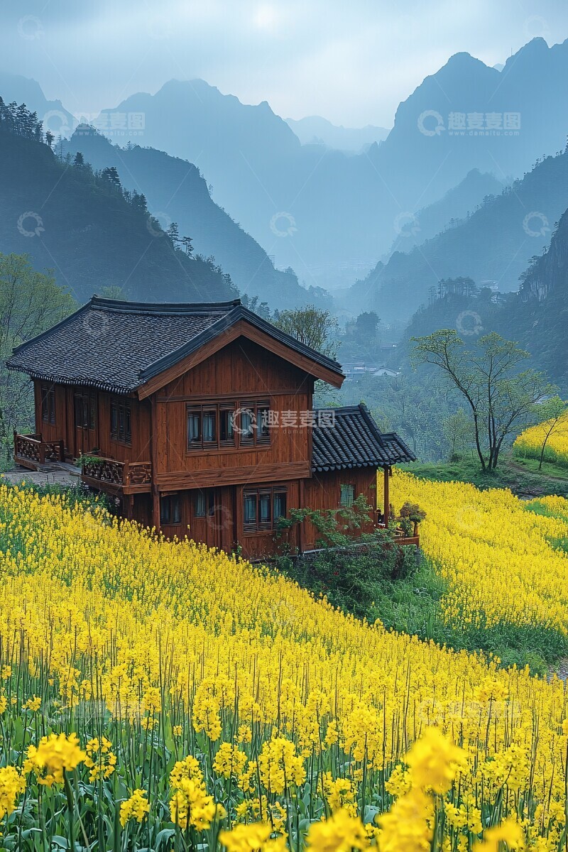 高清大图下载【趣麦麦图】油菜花田别墅景3