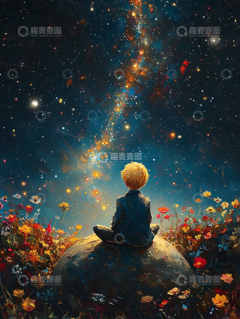 高清大图下载【趣麦麦图】小王子坐星球看星星1