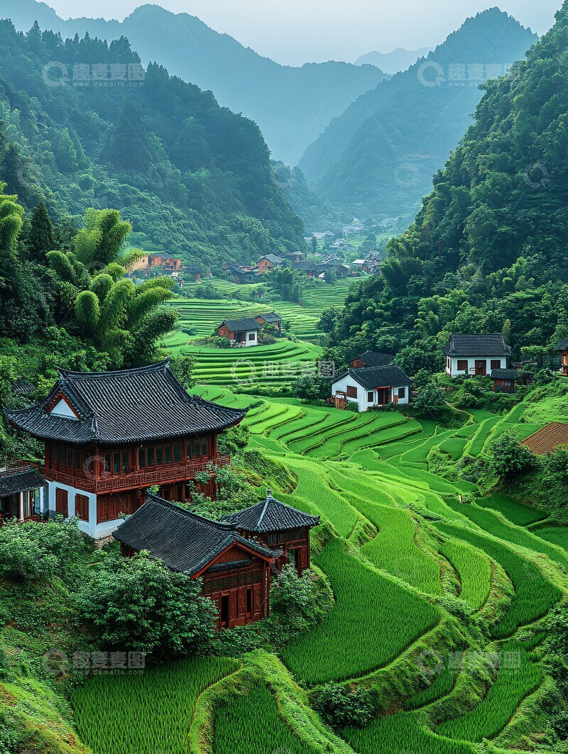 高清大图下载【趣麦麦图】稻田村庄风光3