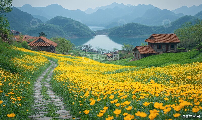 高清大图下载【趣麦麦图】油菜花与村庄3