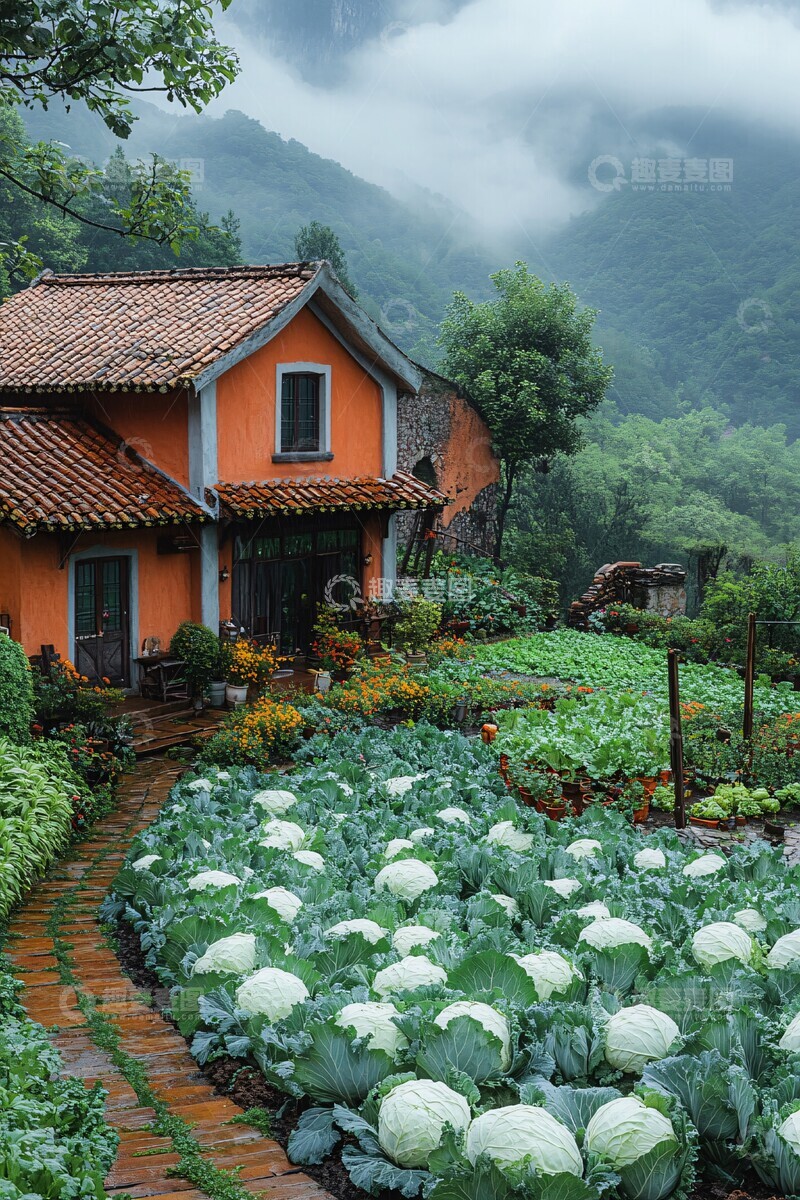 高清大图下载【趣麦麦图】古屋雨后山景2