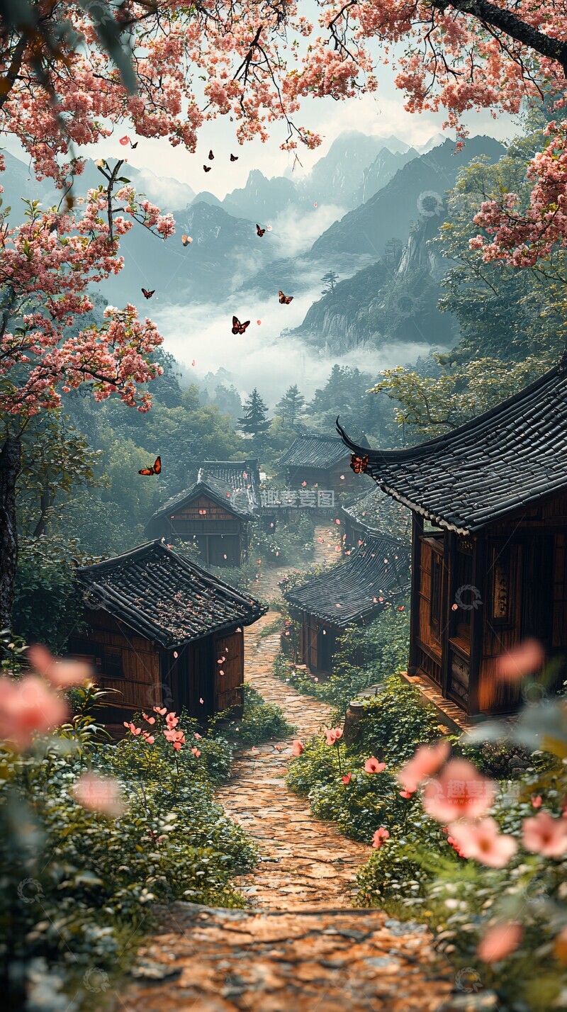 高清大图下载【趣麦麦图】乡间小路蝴蝶飞舞2