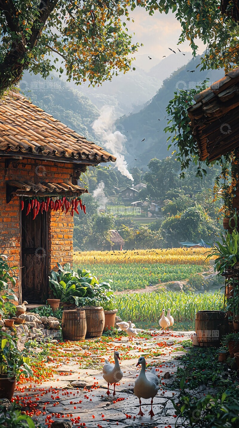 高清大图下载【趣麦麦图】农家院落晨景3