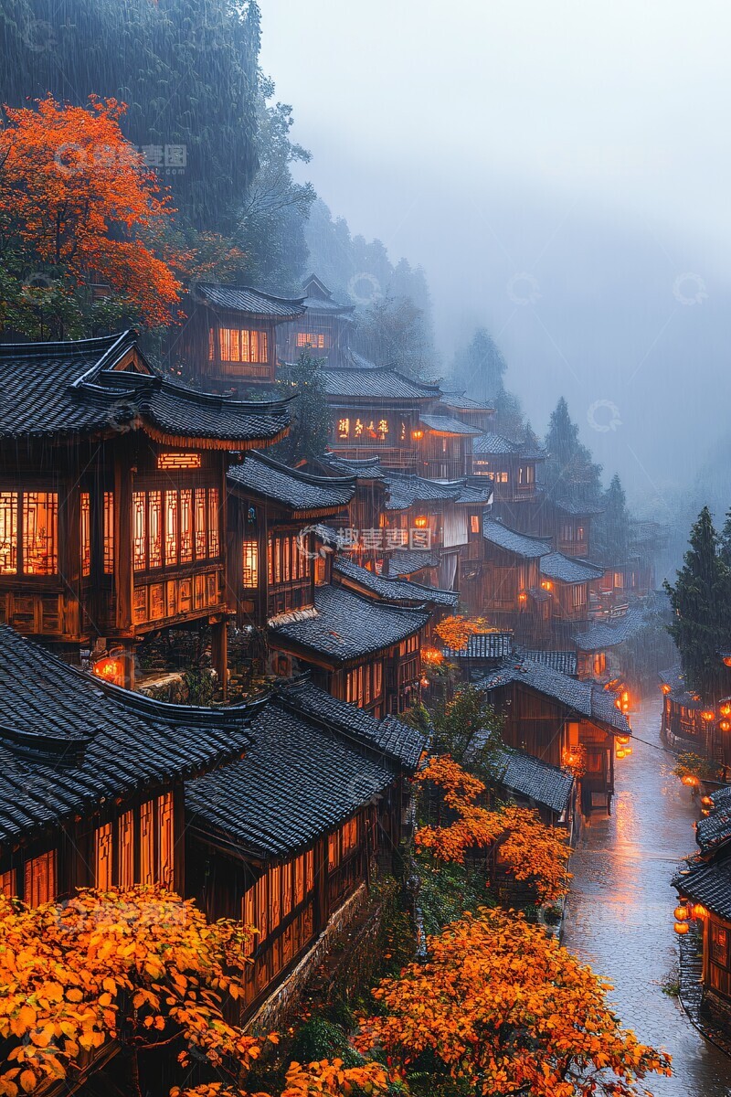 高清大图下载【趣麦麦图】秋日雨后苗寨3