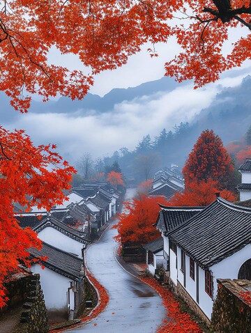 红枫白墙黑瓦村3