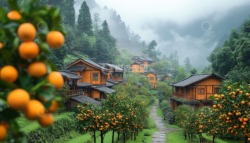 高清大图下载【趣麦麦图】柑橘园秋景柑橘果园梯田3