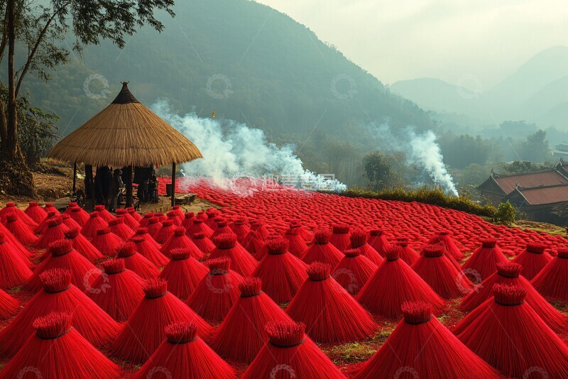 高清大图下载【趣麦麦图】香火缭绕的香田3