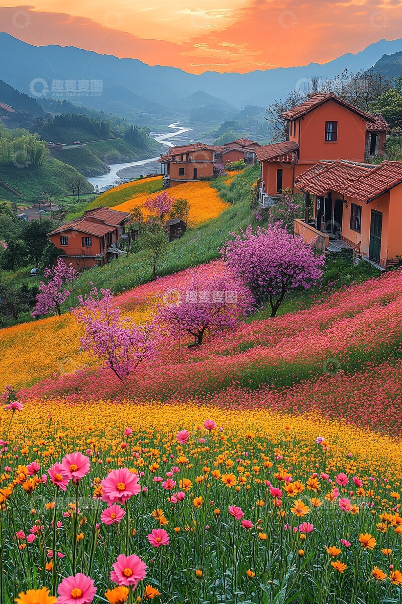 高清大图下载【趣麦麦图】油菜花田与樱花树2