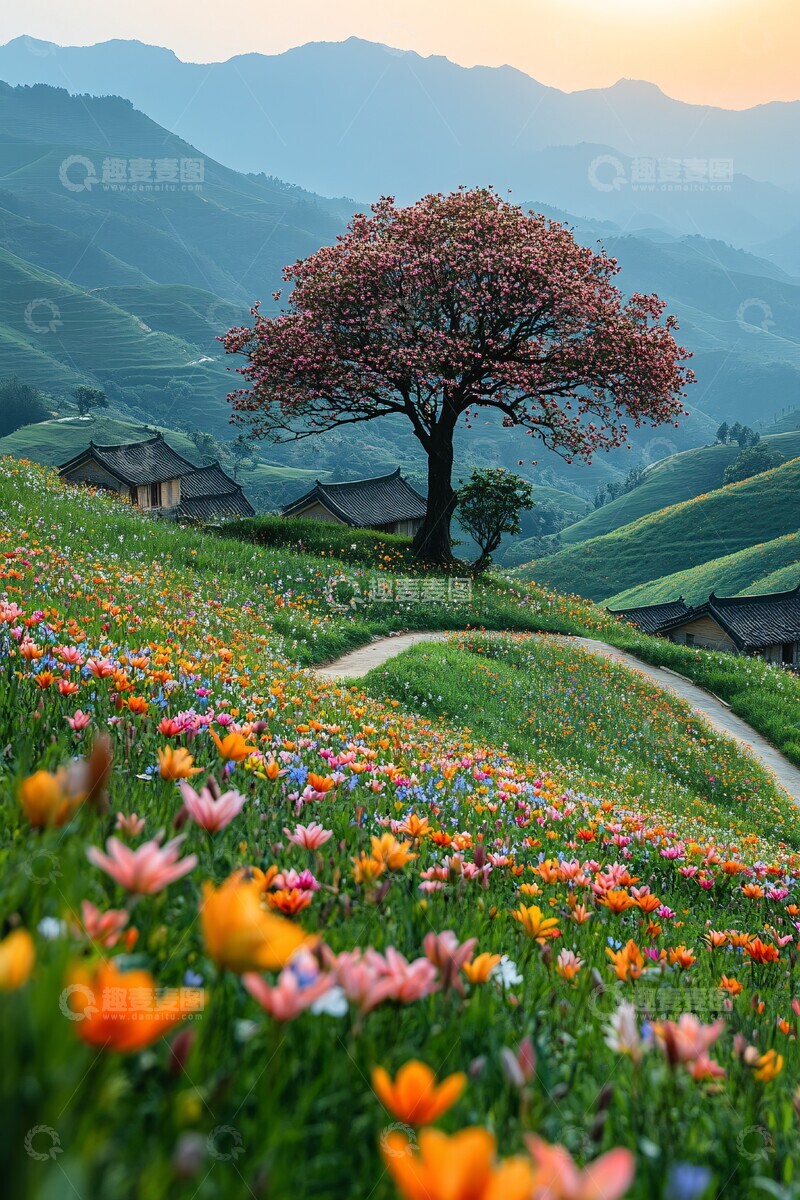 高清大图下载【趣麦麦图】古樟树下小径人家3