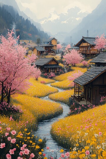 油菜花田与樱花树3