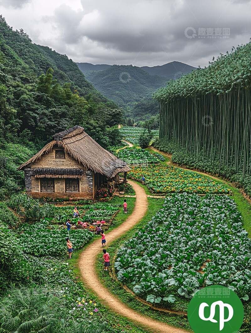 高清大图下载【趣麦麦图】竹林菜园小径嬉戏3
