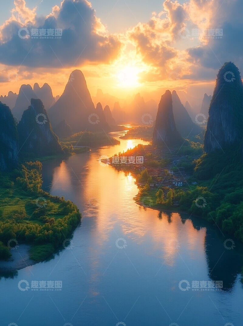 高清大图下载【趣麦麦图】漓江晚霞山水2
