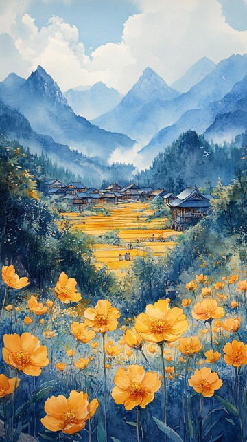 山间油菜花油菜花清晨天空2