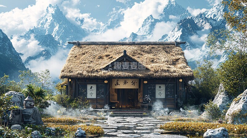 高清大图下载【趣麦麦图】茅屋茶园前茅屋茶园山景3