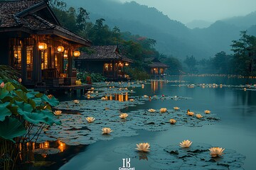 荷花映照暮色水3