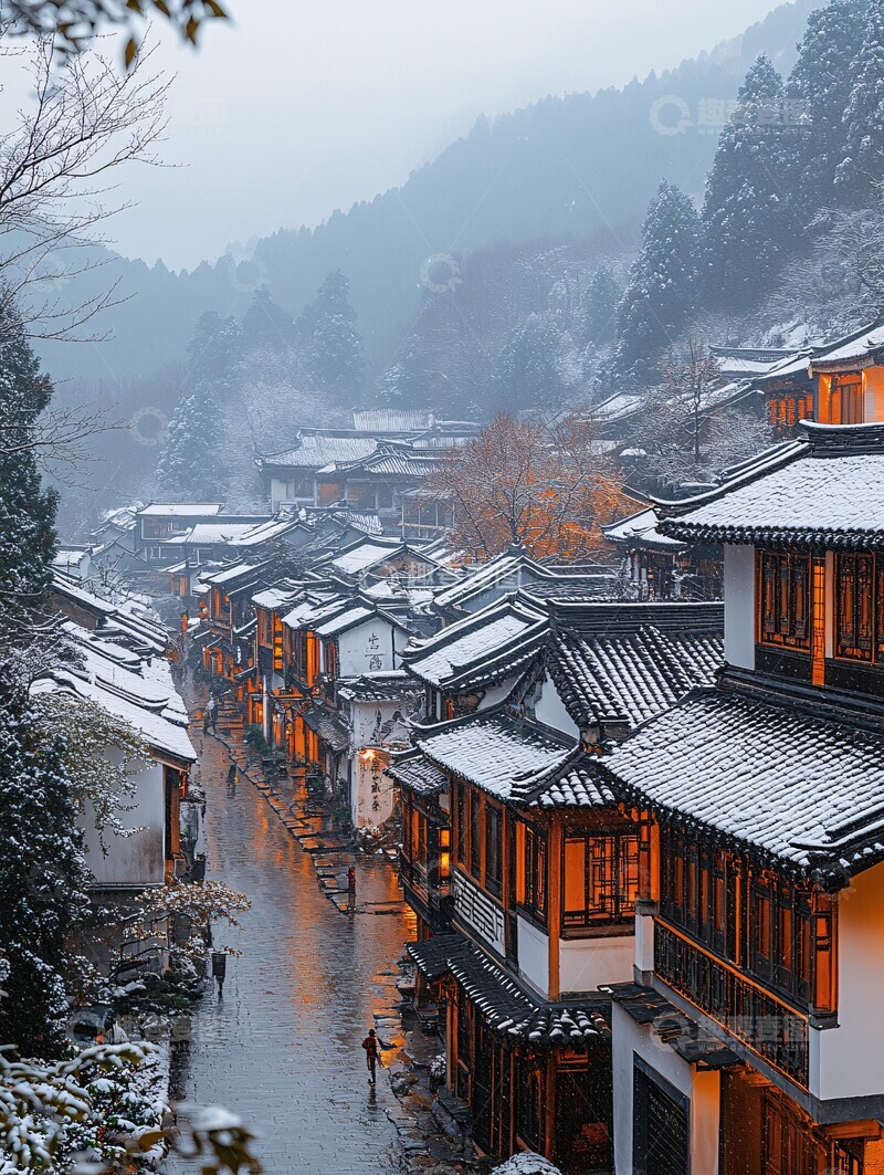 高清大图下载【趣麦麦图】白墙黑瓦映山色2