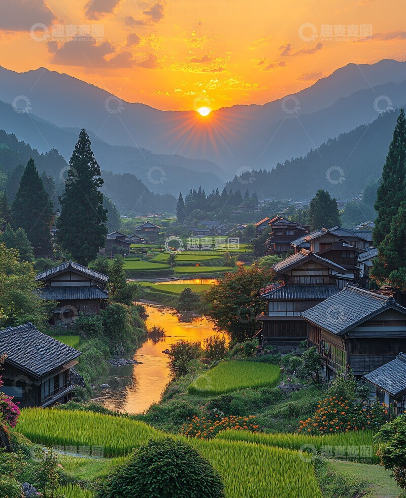 高清大图下载【趣麦麦图】乡村稻田日落景3