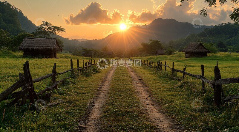 高清大图下载【趣麦麦图】日出木栅小径3