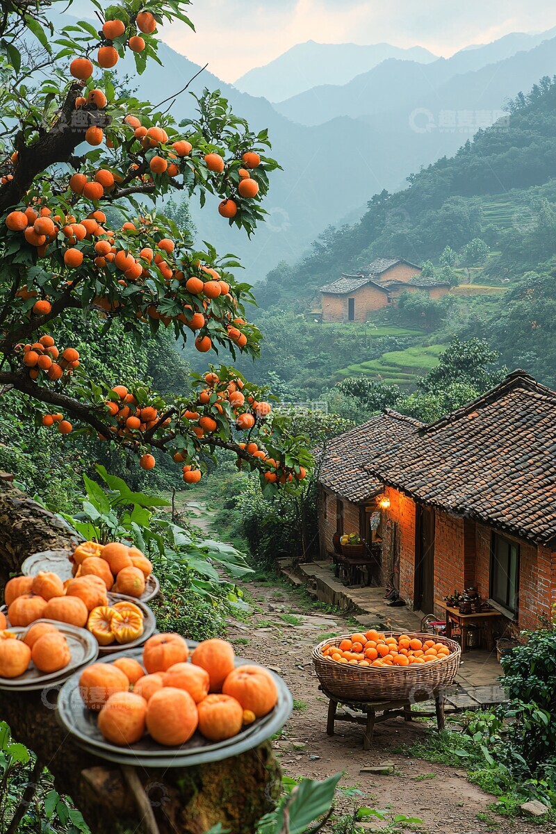 高清大图下载【趣麦麦图】院中柿树与月影3