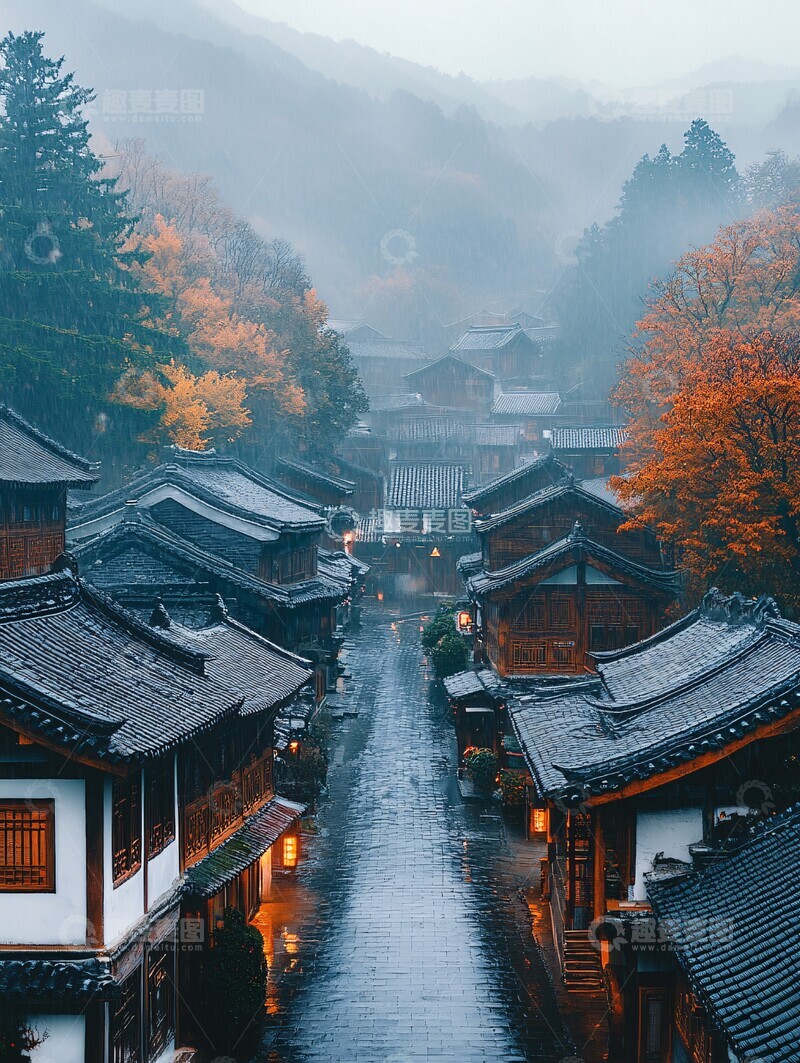 高清大图下载【趣麦麦图】白墙黑瓦映山色3