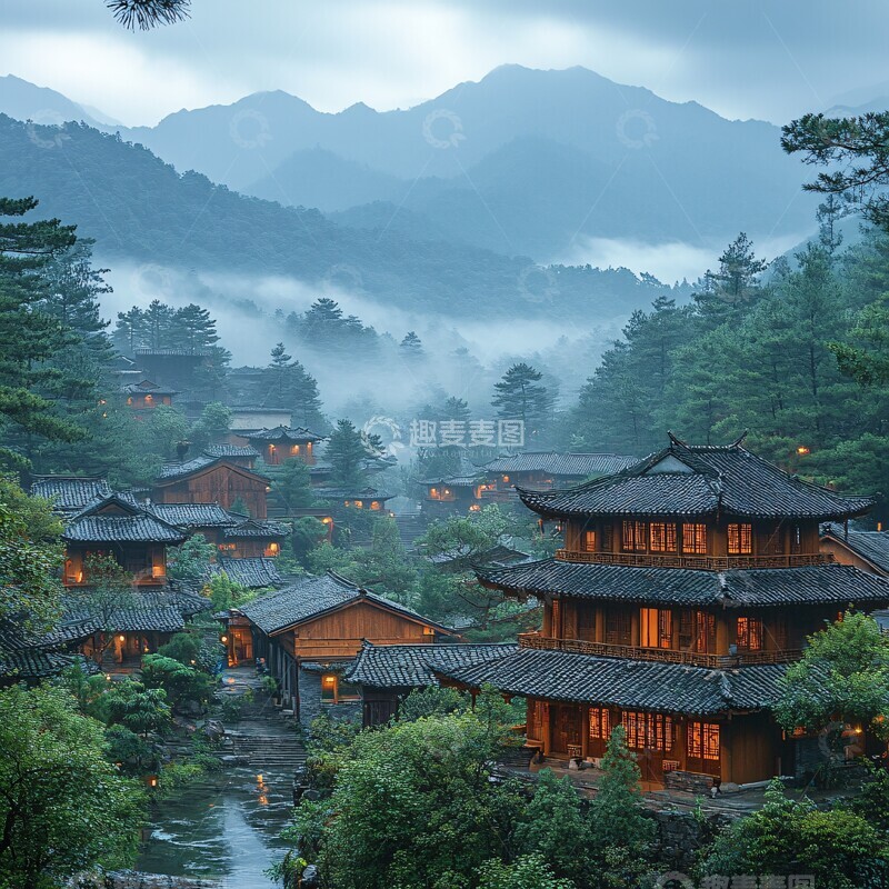 高清大图下载【趣麦麦图】山海云雾近景图2