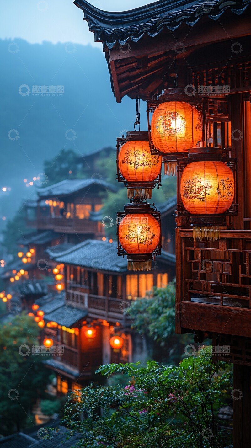 高清大图下载【趣麦麦图】苗寨灯火映山楼3