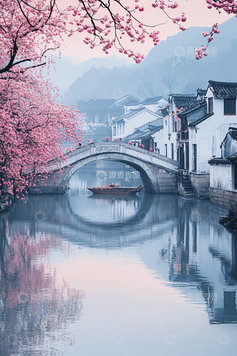 高清大图下载【趣麦麦图】小桥流水月色桃花2