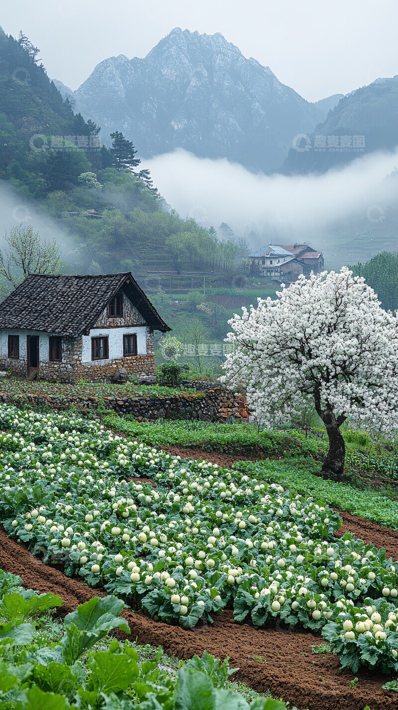 高清大图下载【趣麦麦图】山村菜园梨花映3
