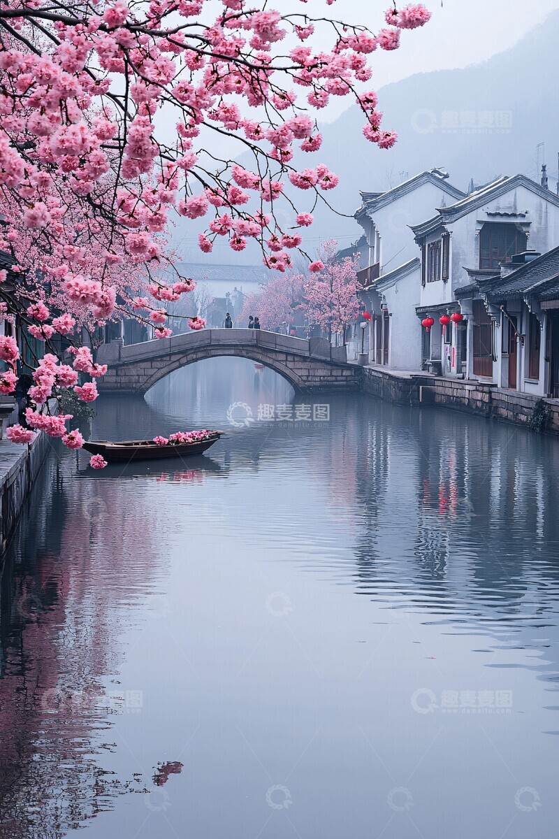 高清大图下载【趣麦麦图】小桥流水月色桃花3