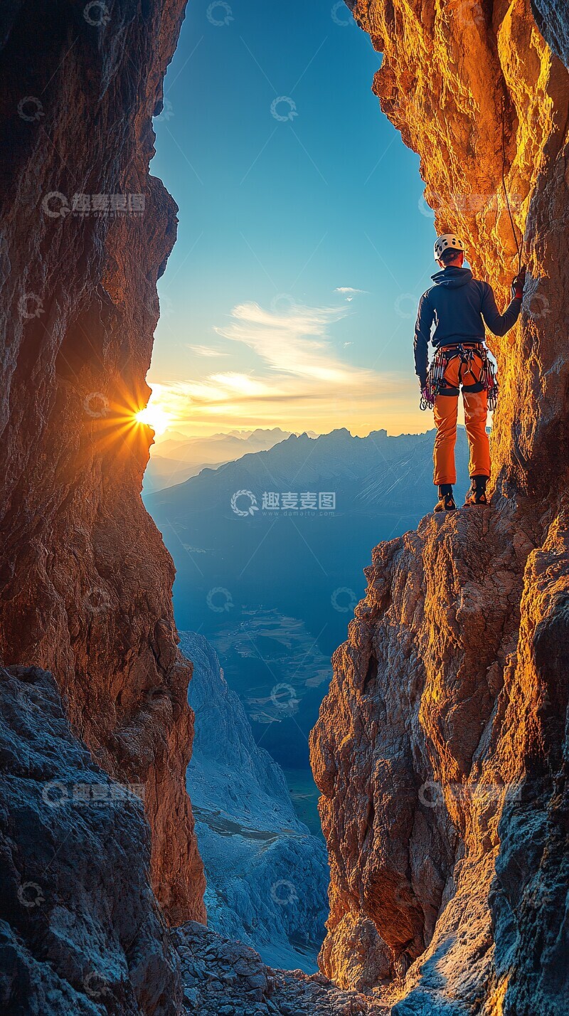 高清大图下载【趣麦麦图】男子攀登高山1
