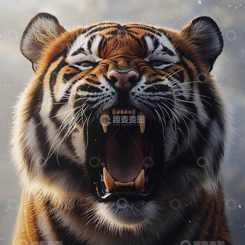 高清大图下载【趣麦麦图】老虎吼叫白色背景3