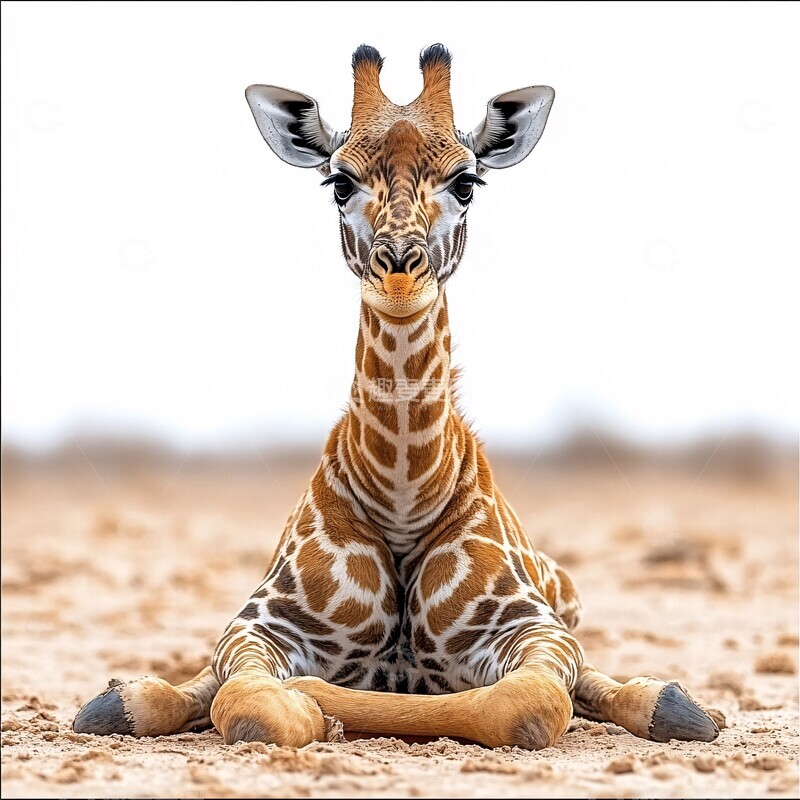 高清大图下载【趣麦麦图】长颈鹿前腿伸展坐姿3