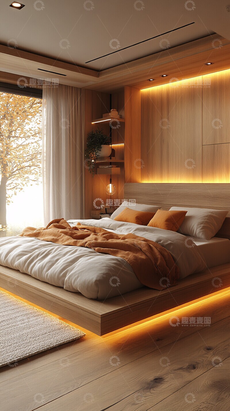 高清大图下载【趣麦麦图】木地板大床卧室7