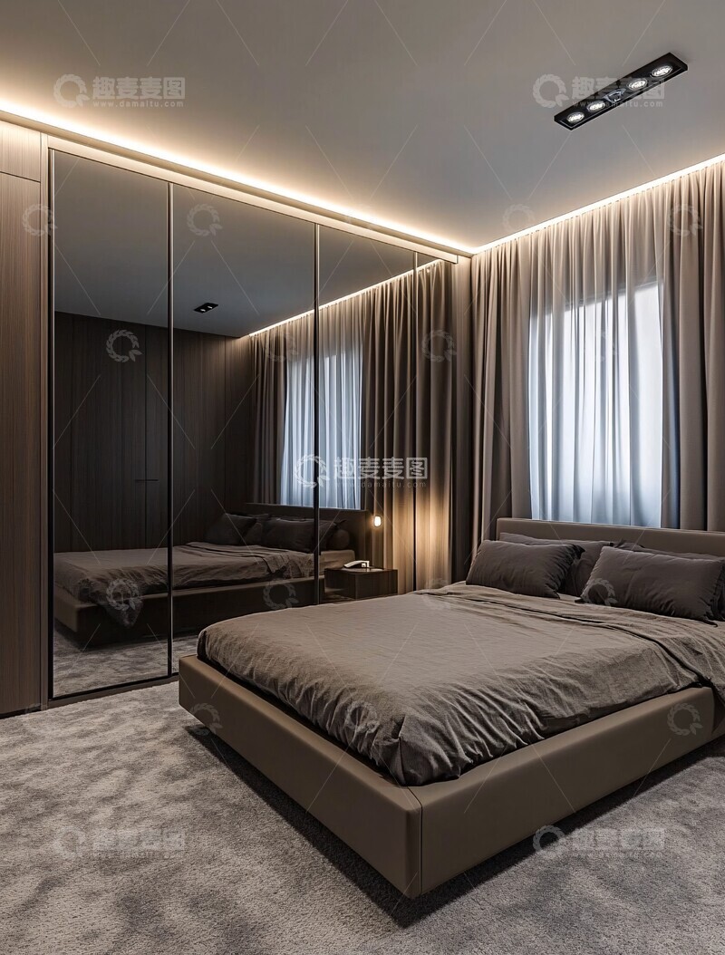 高清大图下载【趣麦麦图】灰色卧室衣柜镜子墙2