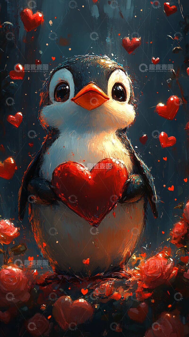 企鹅心形插画
