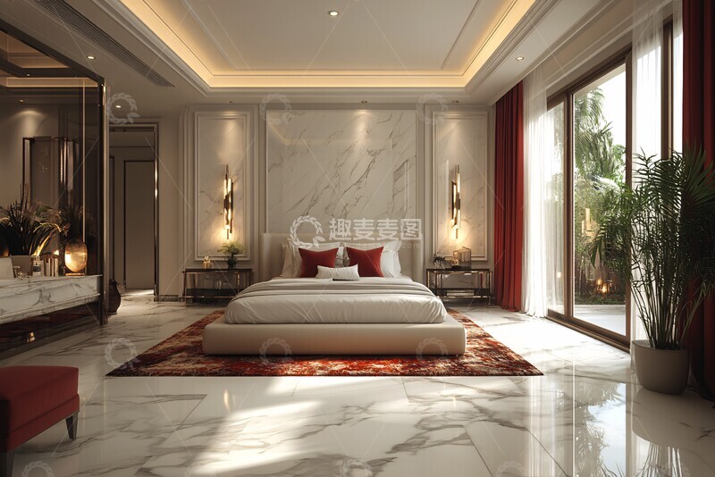 高清大图下载【趣麦麦图】白色大理石卧室3