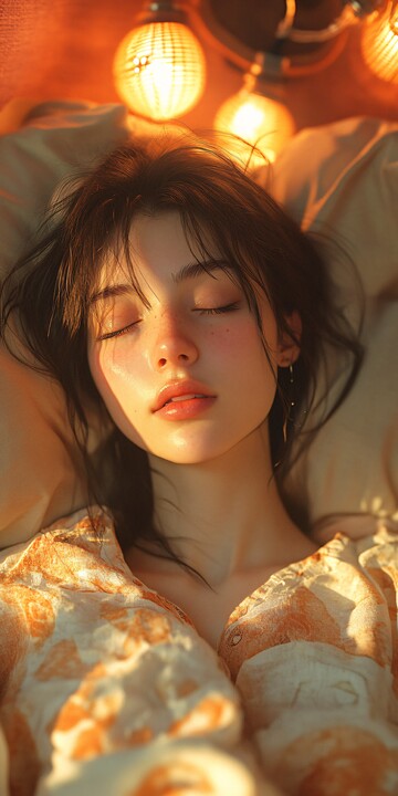 女子睡在简约床铺1