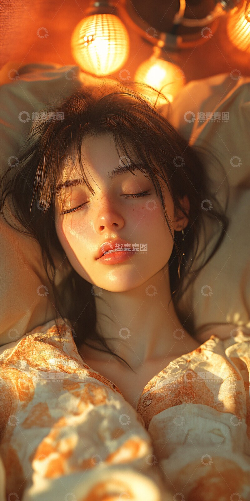 女子睡在简约床铺1