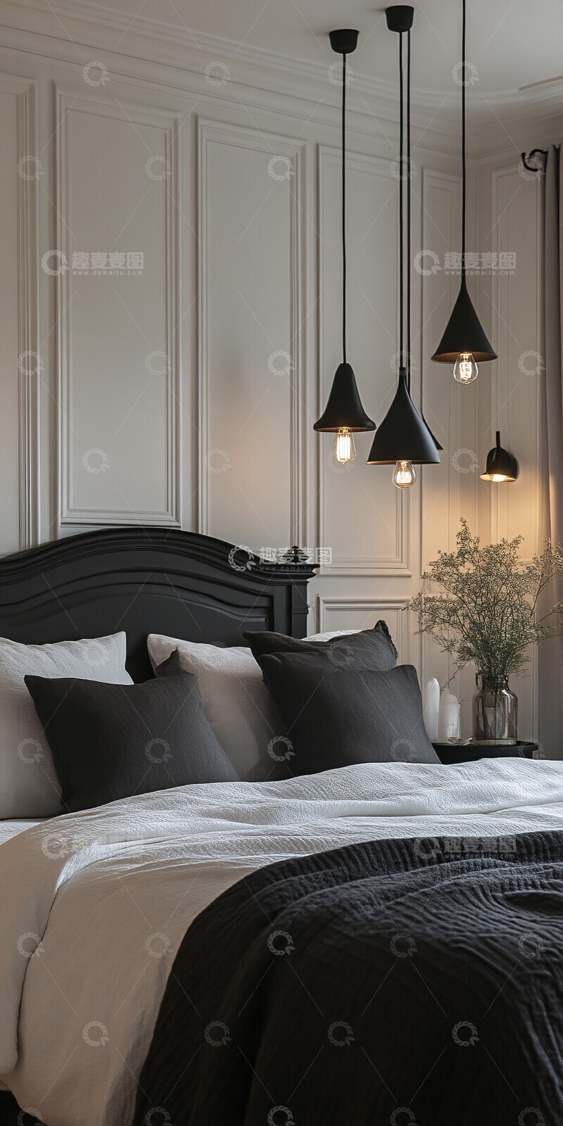 高清大图下载【趣麦麦图】黑白对称卧室设计3