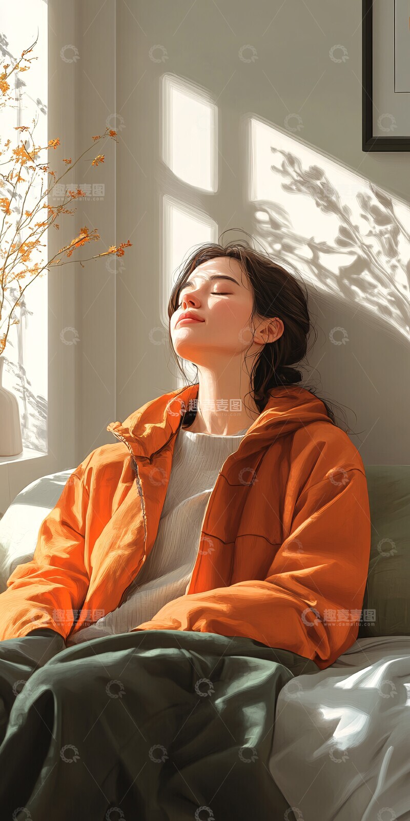 女子睡在简约床铺2