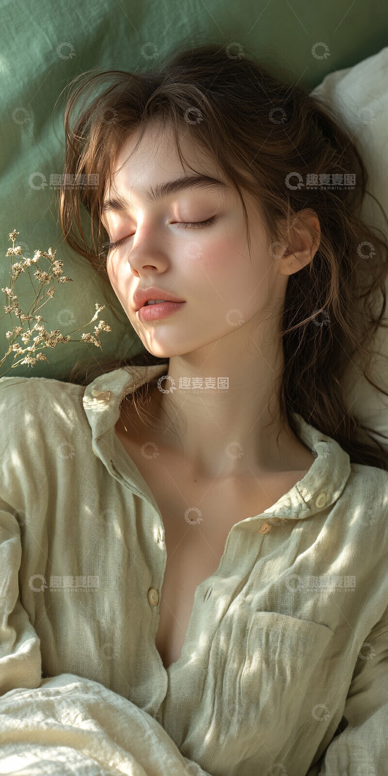 女子睡在简约床铺3